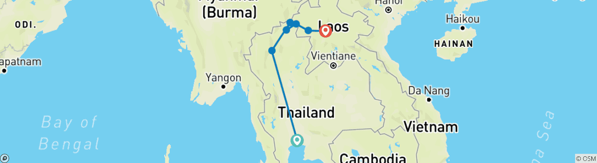 Foto van een kaart met de route van de rondreis