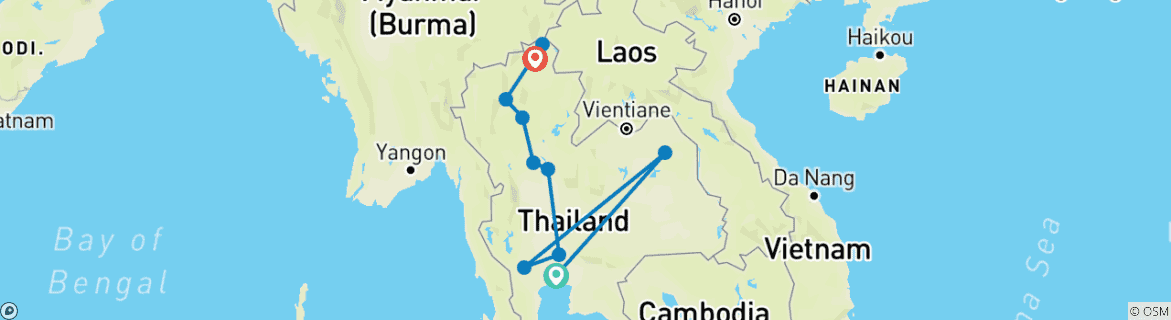 Foto van een kaart met de route van de rondreis