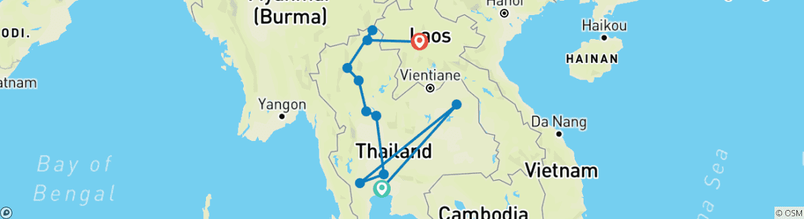 Foto van een kaart met de route van de rondreis