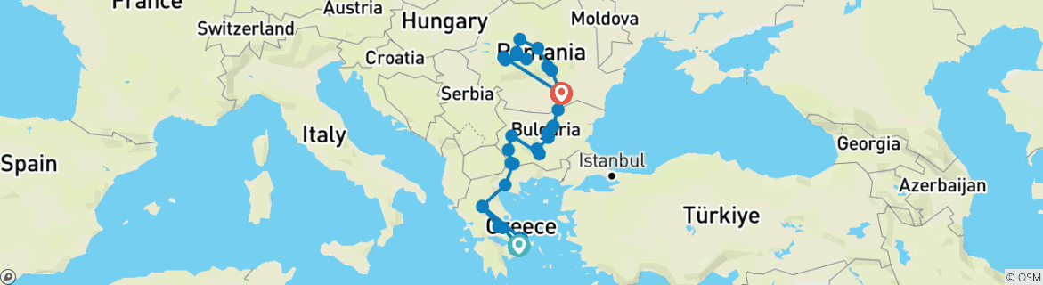Image of a map showing the route of the tour