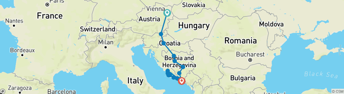 Image d'une carte montrant l'itinéraire du circuit