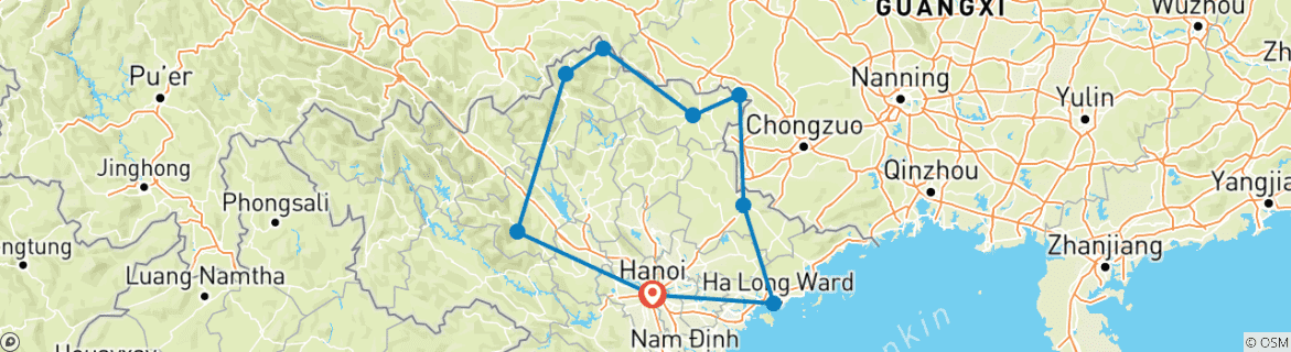 Foto van een kaart met de route van de rondreis