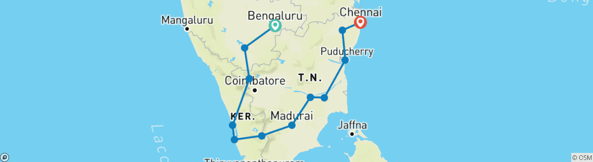 Foto van een kaart met de route van de rondreis