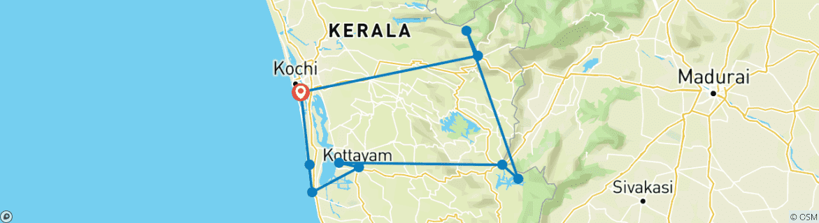 Foto van een kaart met de route van de rondreis