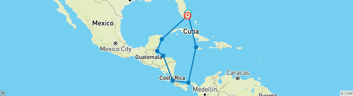 Image of a map showing the route of the tour