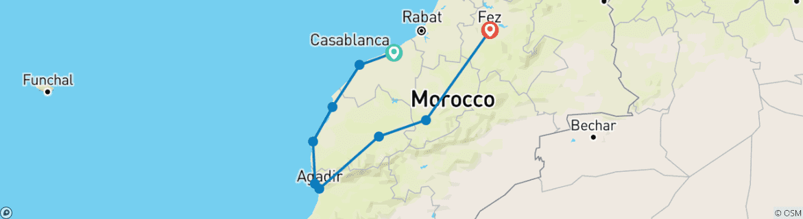 Karte mit der Reiseroute