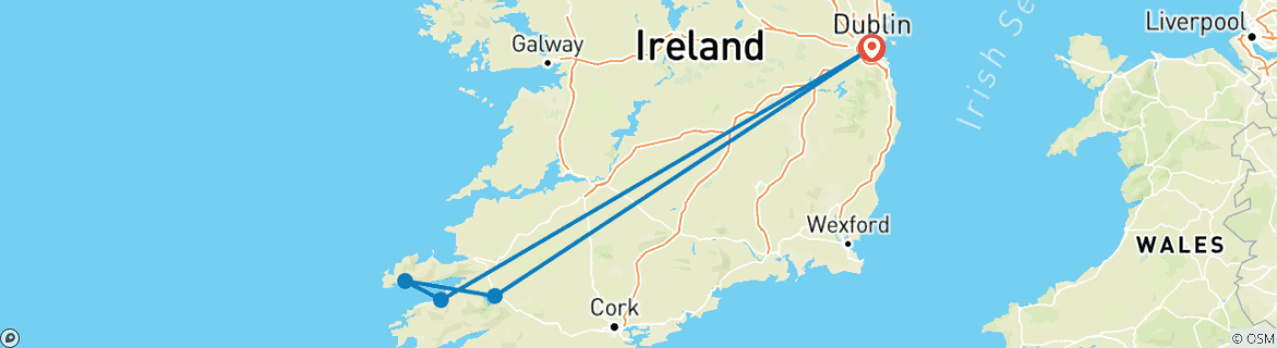 Mapa de Viaje a Irlanda sólo para mujeres: Dublín, Kilkenny, Killarney y Dingle