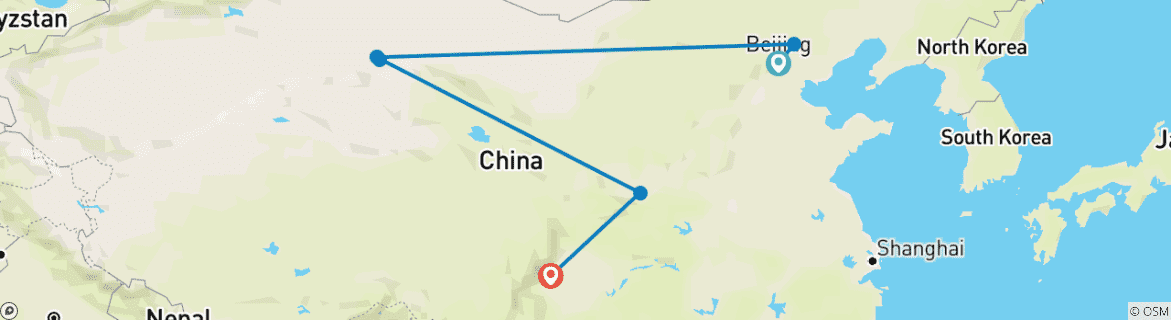 Image of a map showing the route of the tour