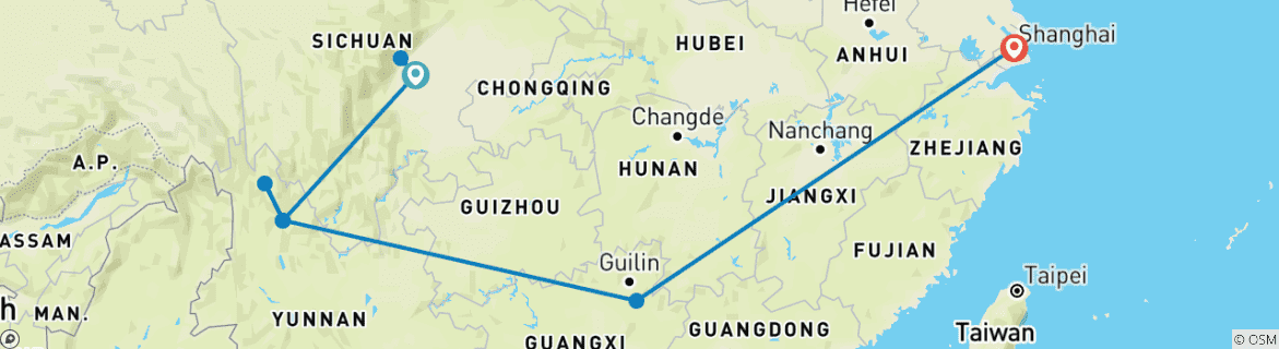 Image d'une carte montrant l'itinéraire du circuit