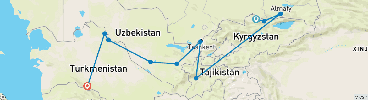 Image d'une carte montrant l'itinéraire du circuit