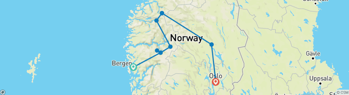 Carte du circuit Signature : Fjords et panoramas montagneux de Norvège National Geographic Journeys