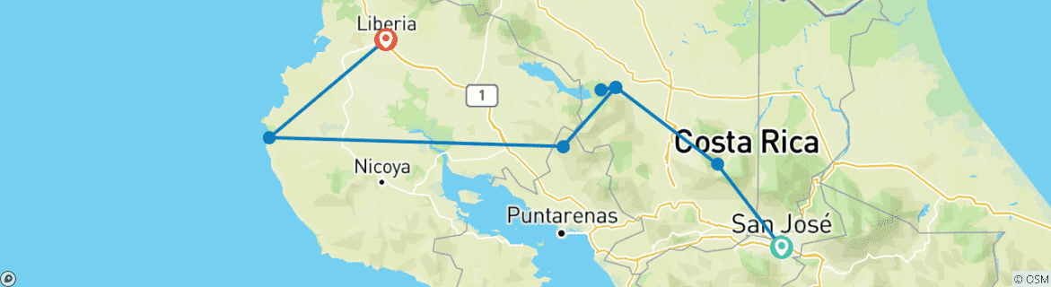 Foto van een kaart met de route van de rondreis