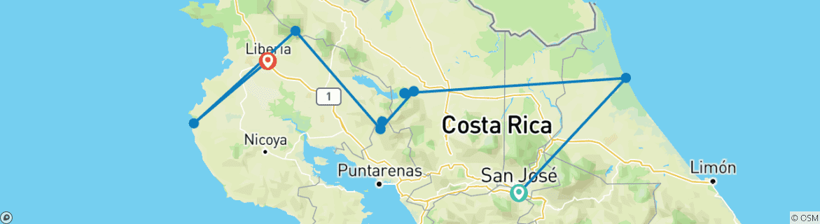 Kaart van Handtekening: Costa Rica's Tortuguero, Arenal & nevelwouden National Geographic Journeys