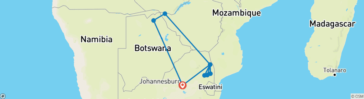 Image d'une carte montrant l'itinéraire du circuit