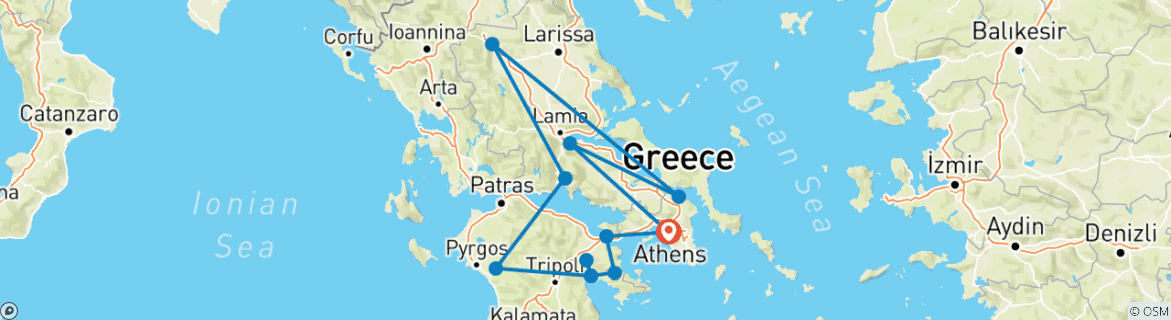 Foto van een kaart met de route van de rondreis