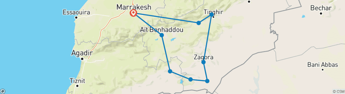 Image d'une carte montrant l'itinéraire du circuit