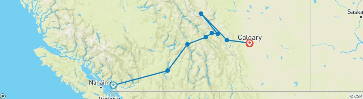 Image d'une carte montrant l'itinéraire du circuit