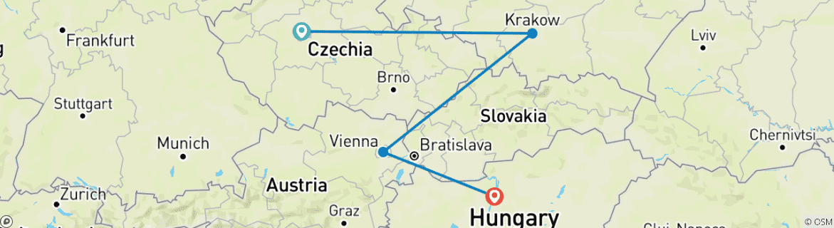 Mapa de Lo mejor de Europa Central: Un viaje en grupo reducido