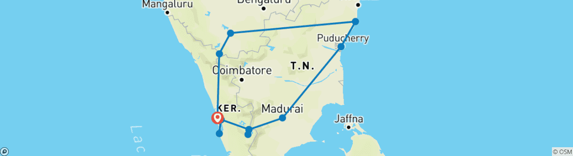 Carte du circuit Explorez les trésors de l'Inde du Sud
