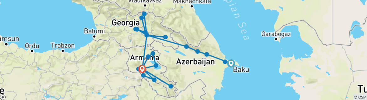 Image d'une carte montrant l'itinéraire du circuit