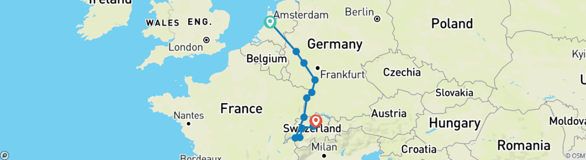 Foto van een kaart met de route van de rondreis