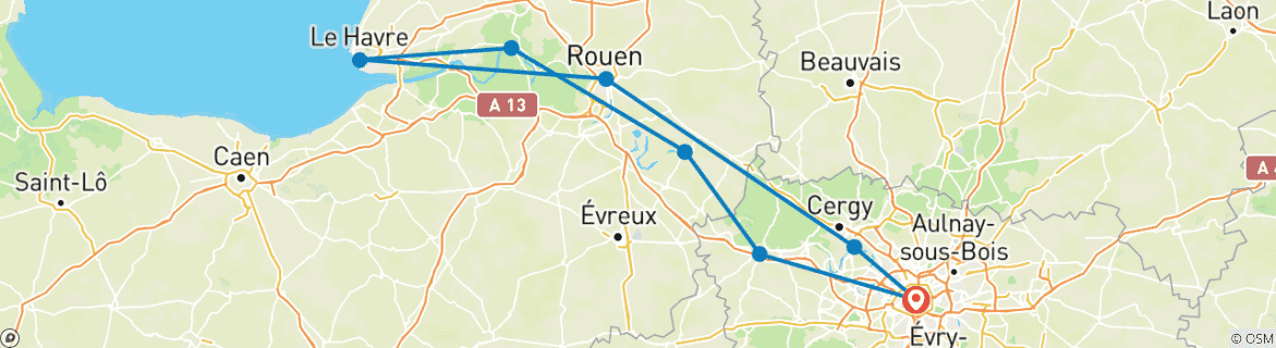 Image d'une carte montrant l'itinéraire du circuit