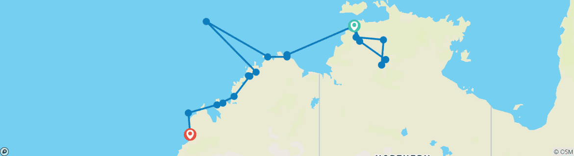 Image of a map showing the route of the tour