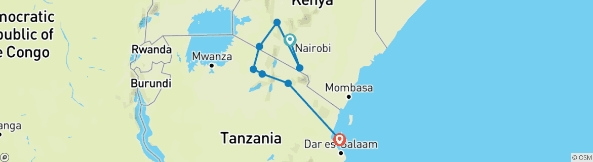 Karte mit der Reiseroute