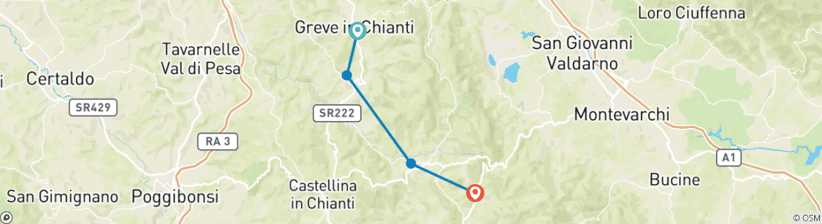 Image of a map showing the route of the tour