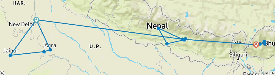 Karte mit der Reiseroute