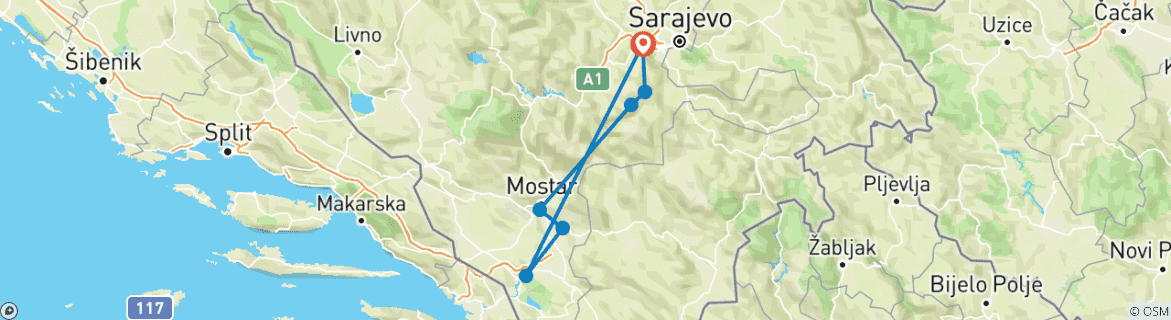 Karte mit der Reiseroute