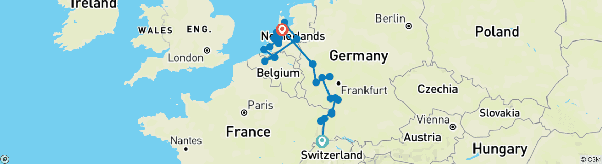 Image d'une carte montrant l'itinéraire du circuit