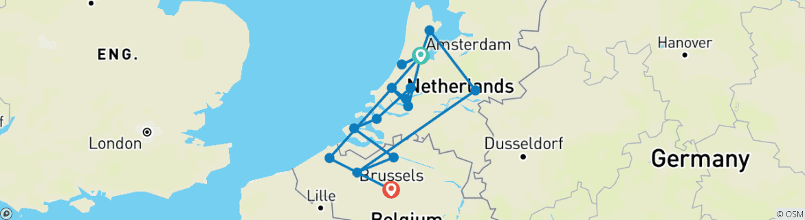 Foto van een kaart met de route van de rondreis