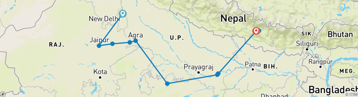 Foto van een kaart met de route van de rondreis