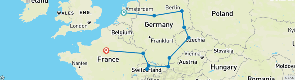 Karte mit der Reiseroute