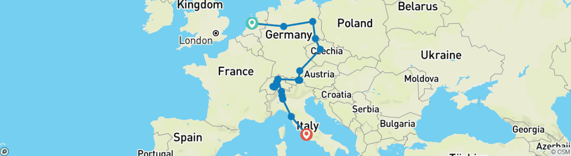 Image of a map showing the route of the tour