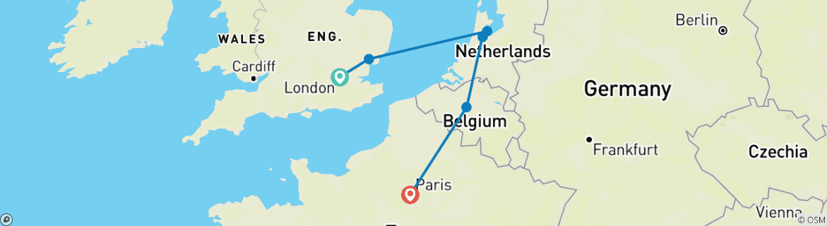 Foto van een kaart met de route van de rondreis