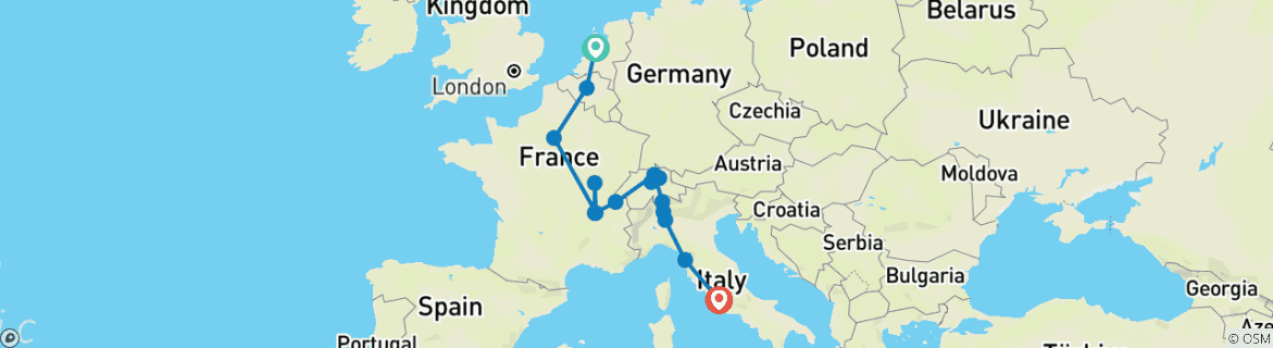 Image d'une carte montrant l'itinéraire du circuit