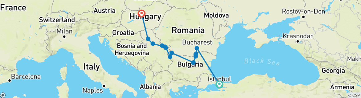 Image d'une carte montrant l'itinéraire du circuit