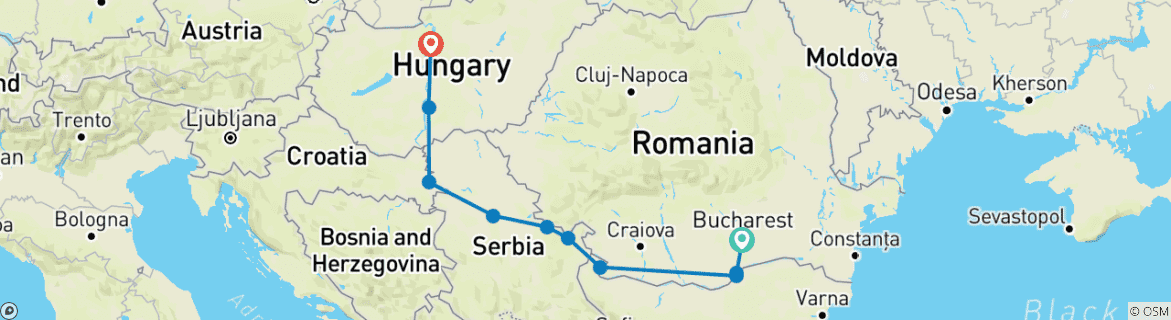 Image of a map showing the route of the tour