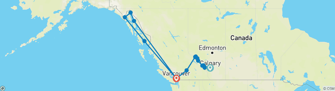 Image of a map showing the route of the tour