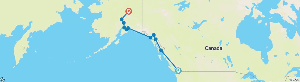 Image of a map showing the route of the tour