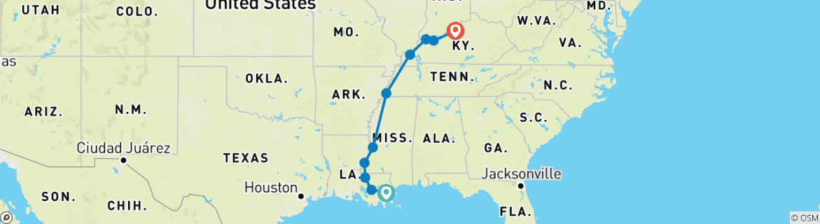 Foto van een kaart met de route van de rondreis