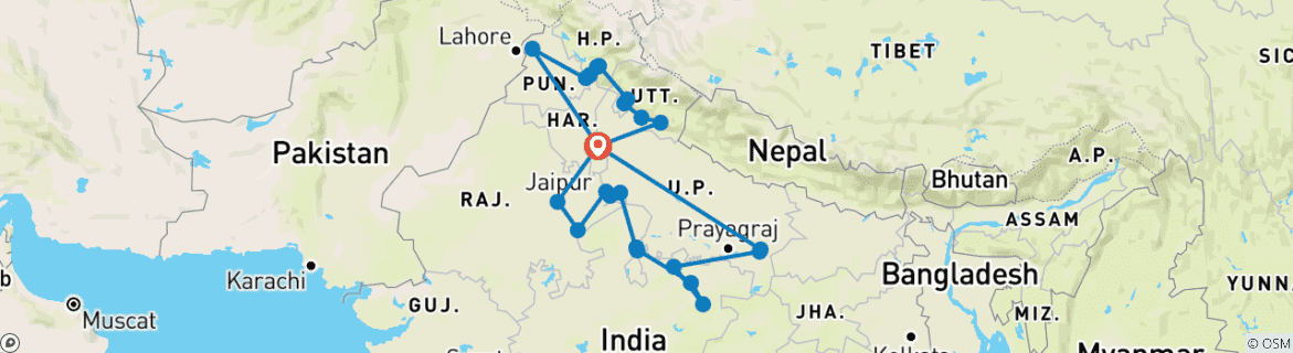 Karte mit der Reiseroute