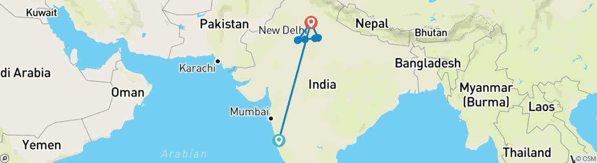 Foto van een kaart met de route van de rondreis