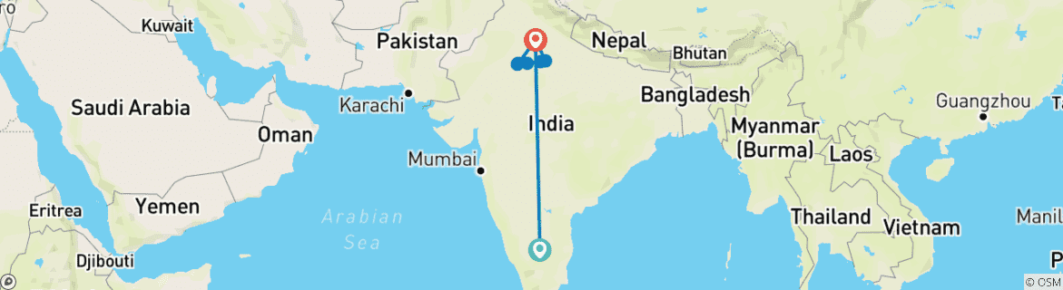 Foto van een kaart met de route van de rondreis