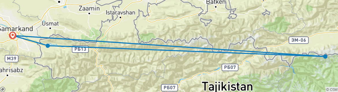 Kaart van Hartland van Fann-gebergte