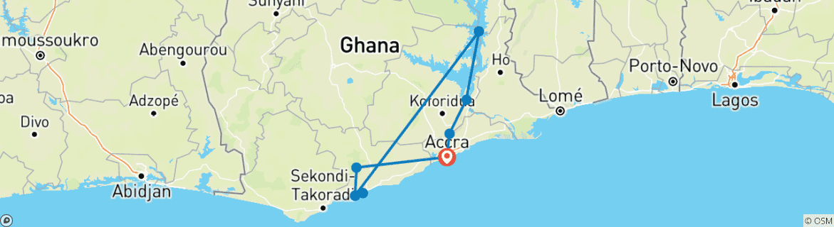 Image d'une carte montrant l'itinéraire du circuit