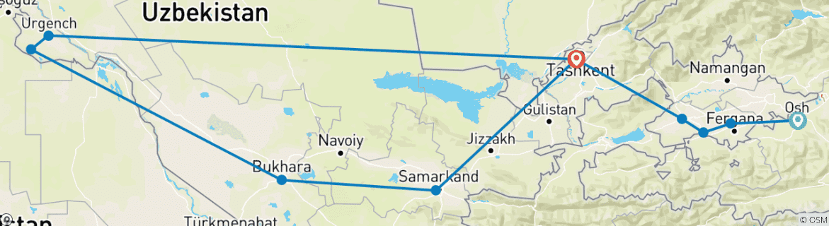 Image d'une carte montrant l'itinéraire du circuit