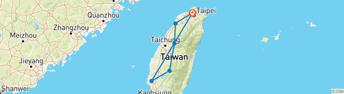 Foto van een kaart met de route van de rondreis